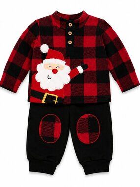 NWT Baby Essentials Baby Boy Christmas Outfit 2-Piece Santa Plaid Set 12 Months